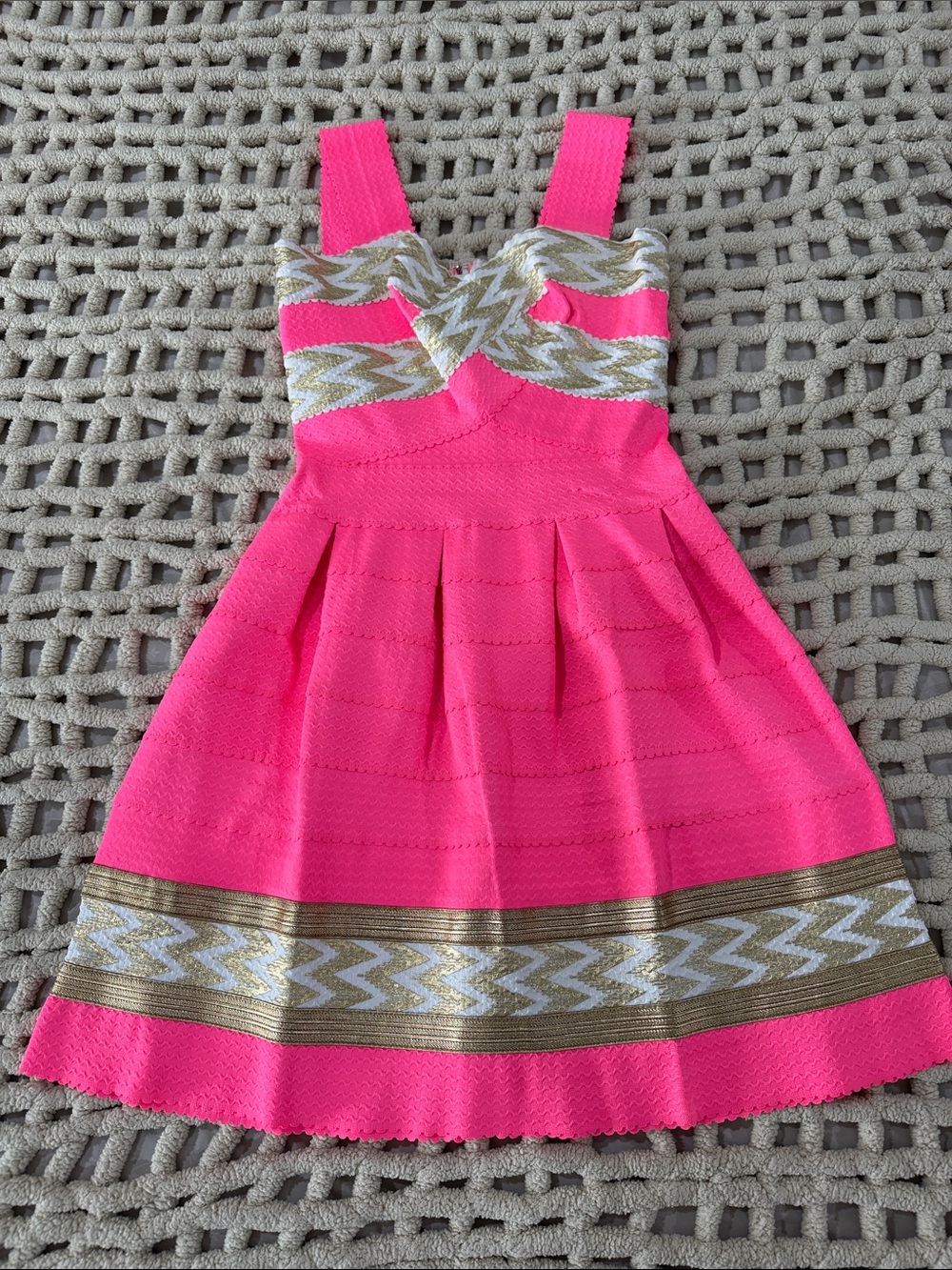 Girls/Womens Bright Pink Dress with Gold Trim - Sleeveless Party Dress  #0134